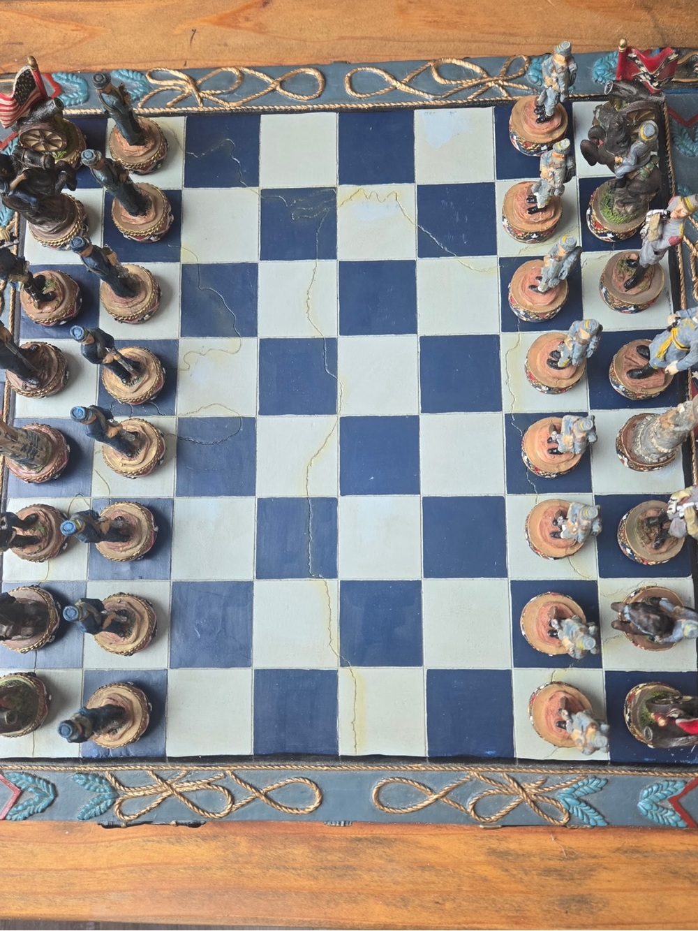 U.S Civil War Vintage Chess Board w/ Resin Handpainted Pieces - Collector’s Item